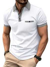 Мъжка ежедневна карирана риза с ревер,4 копчета,винтидж стил и къс
