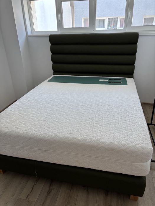 Pat boxspring 160x200, piele naturala, cu saltea premium