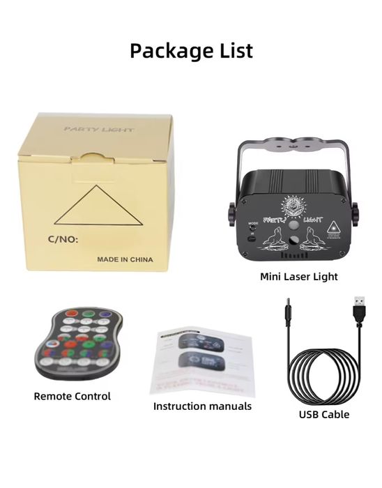 DJ Disco Laser за партита с вградена презареждаща се акумулаторна бате