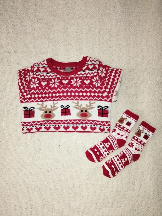 Коледен пуловер к-кт с чорапи р.134