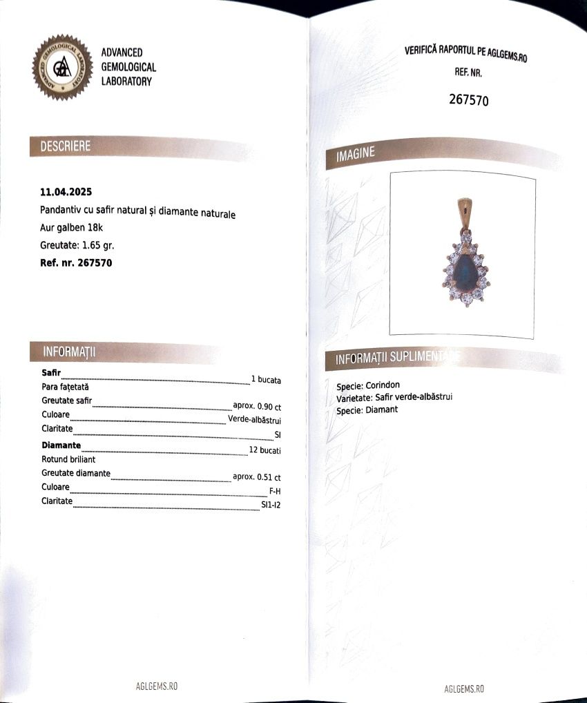 Colier din aur de 18K cu safir natural și diamante naturale