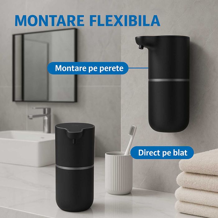Dozator de sapun lichid sau spuma/ negru-alb/ rezistent apa/USB-C