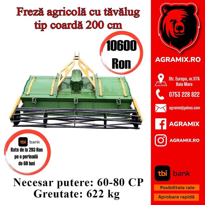 Freza agricola cu tavalug tip coarda 2.0 m