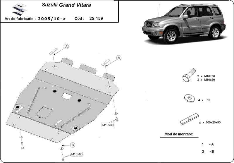 Scut motor metalic pentru Suzuki Grand Vitara 1999-prezent - otel 3mm