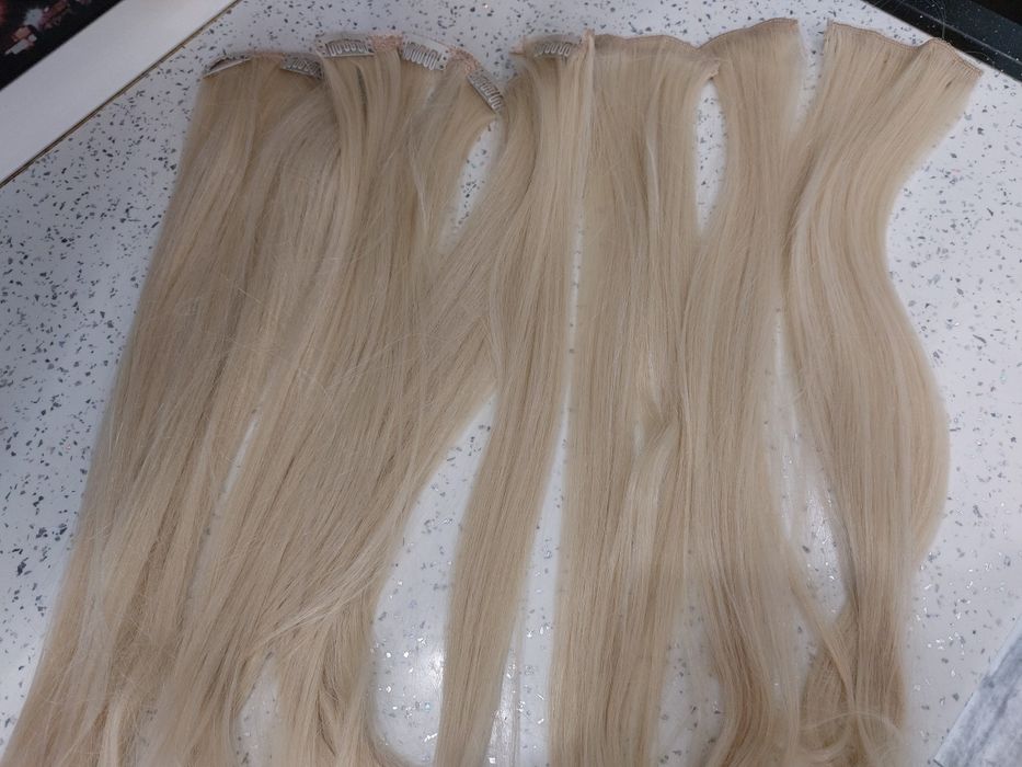 Коса екстеншън Синтетична руса треса с щипки