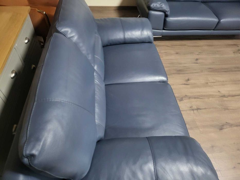 Син кожен комплект дивани тройка и двойка