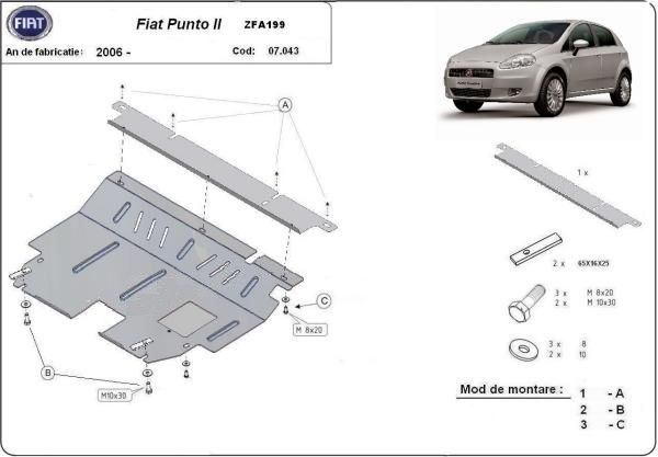 Scut motor metalic pentru Fiat Punto I, II 1993-prezent - otel 2mm