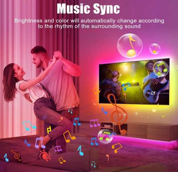 Banda LED HOTUT, iluminare de fundal TV, 5 m, Bluetooth - Produs NOU