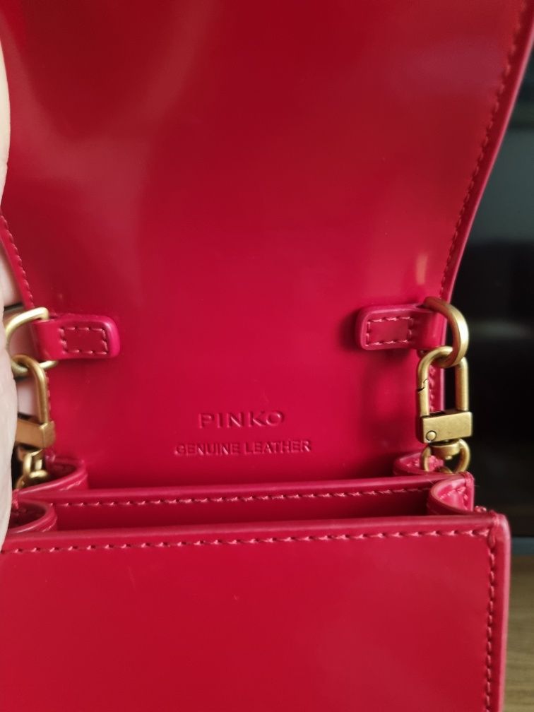 чанта Pinko от естествена кожа, червен цвят