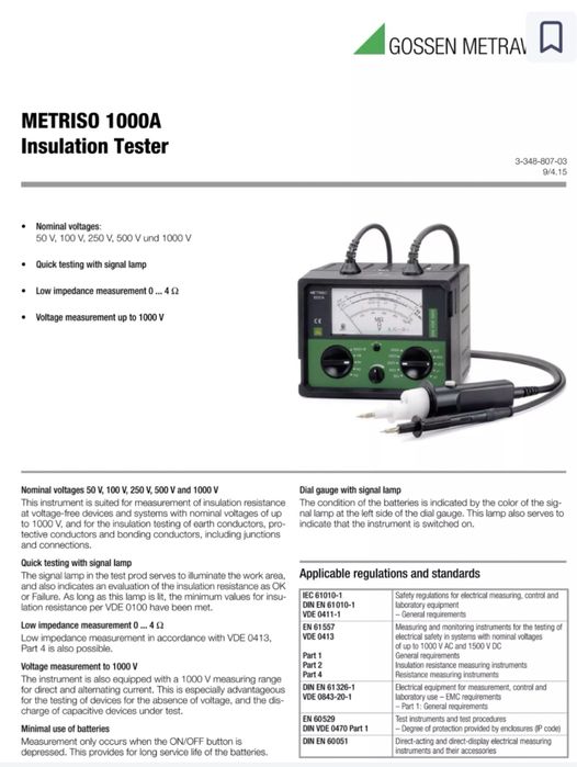 Tester rezistenta izolatie Gossen Metrawatt metriso 1000a 400MQ