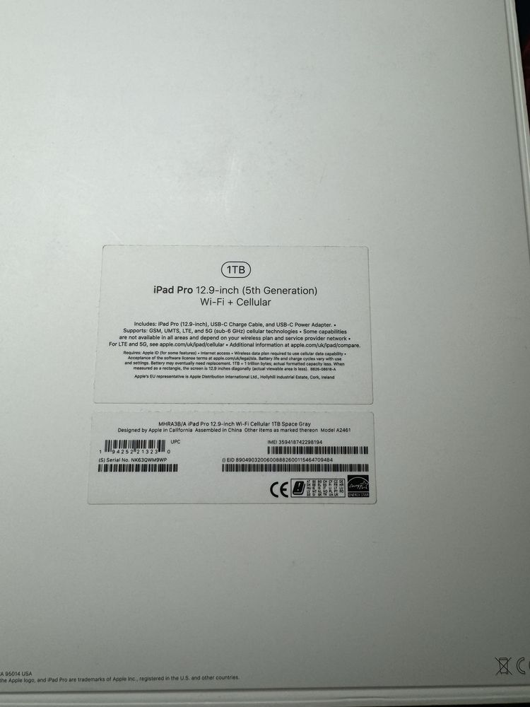 Vand iPad Pro 12.9” 1TB/16GB RAM M1 WiFi+5G