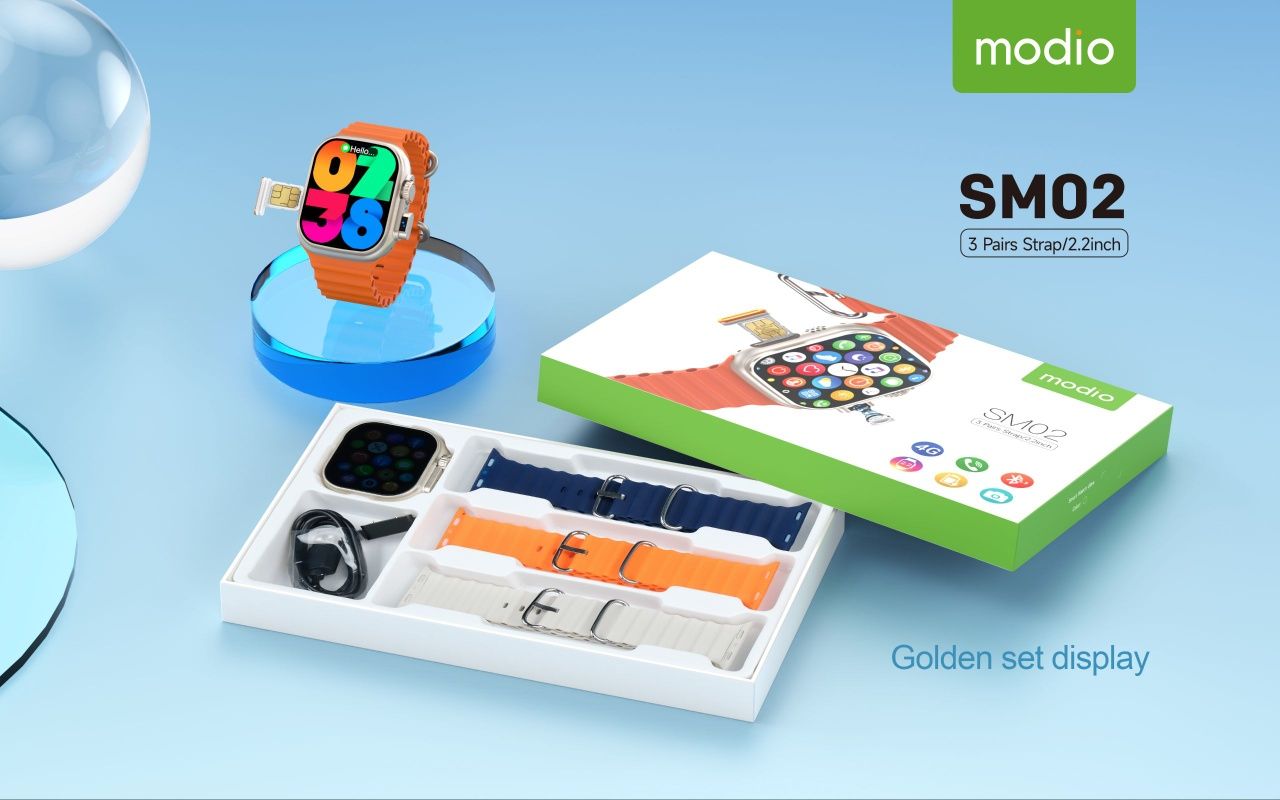 Modio Sm02 Смарт-часы Камера Sim-карта 4g Три 3 пары ремешка