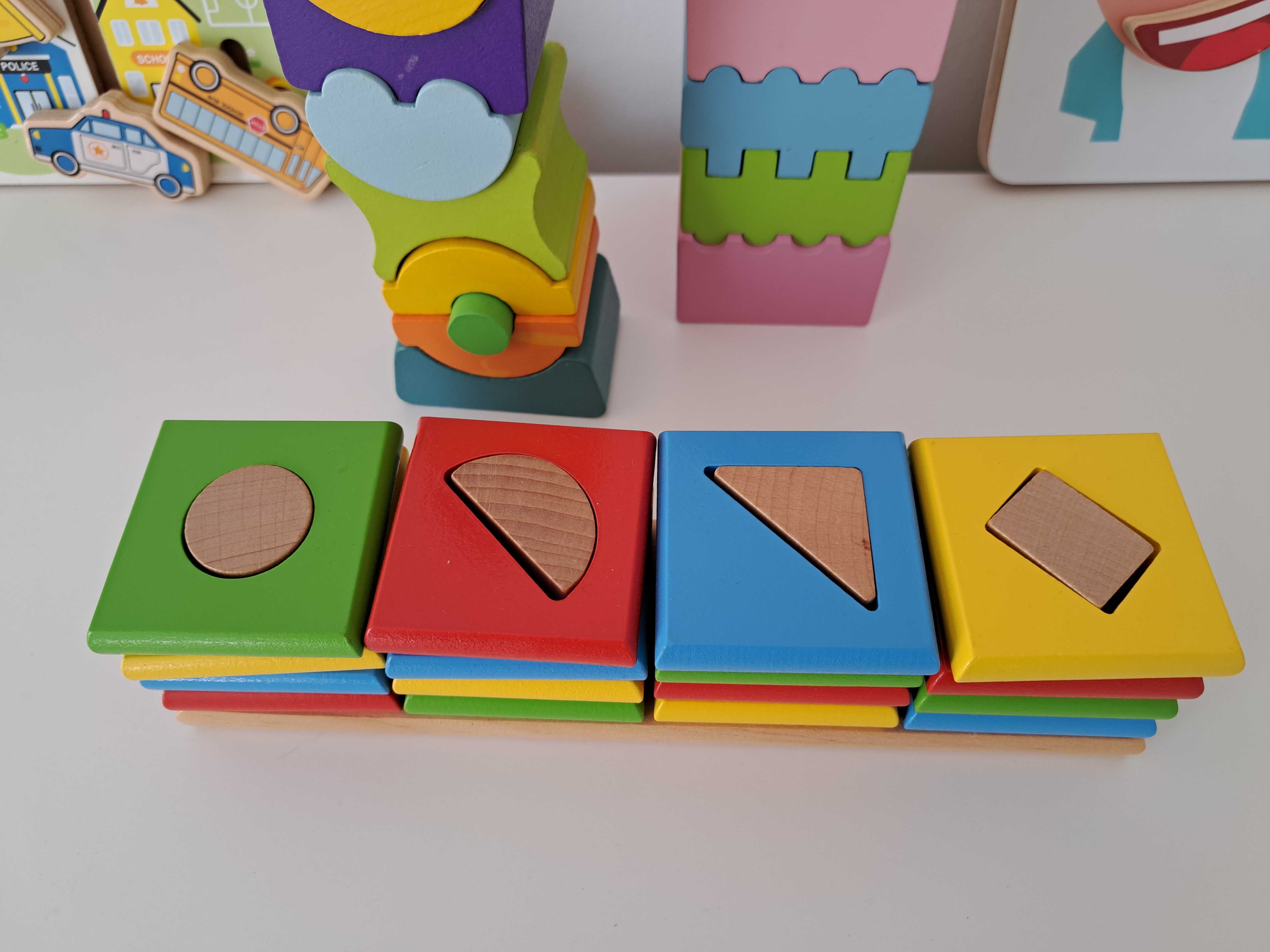 Jucarii Montessori lemn - forme Goki, turn x 2, joc labirint lemn x 2