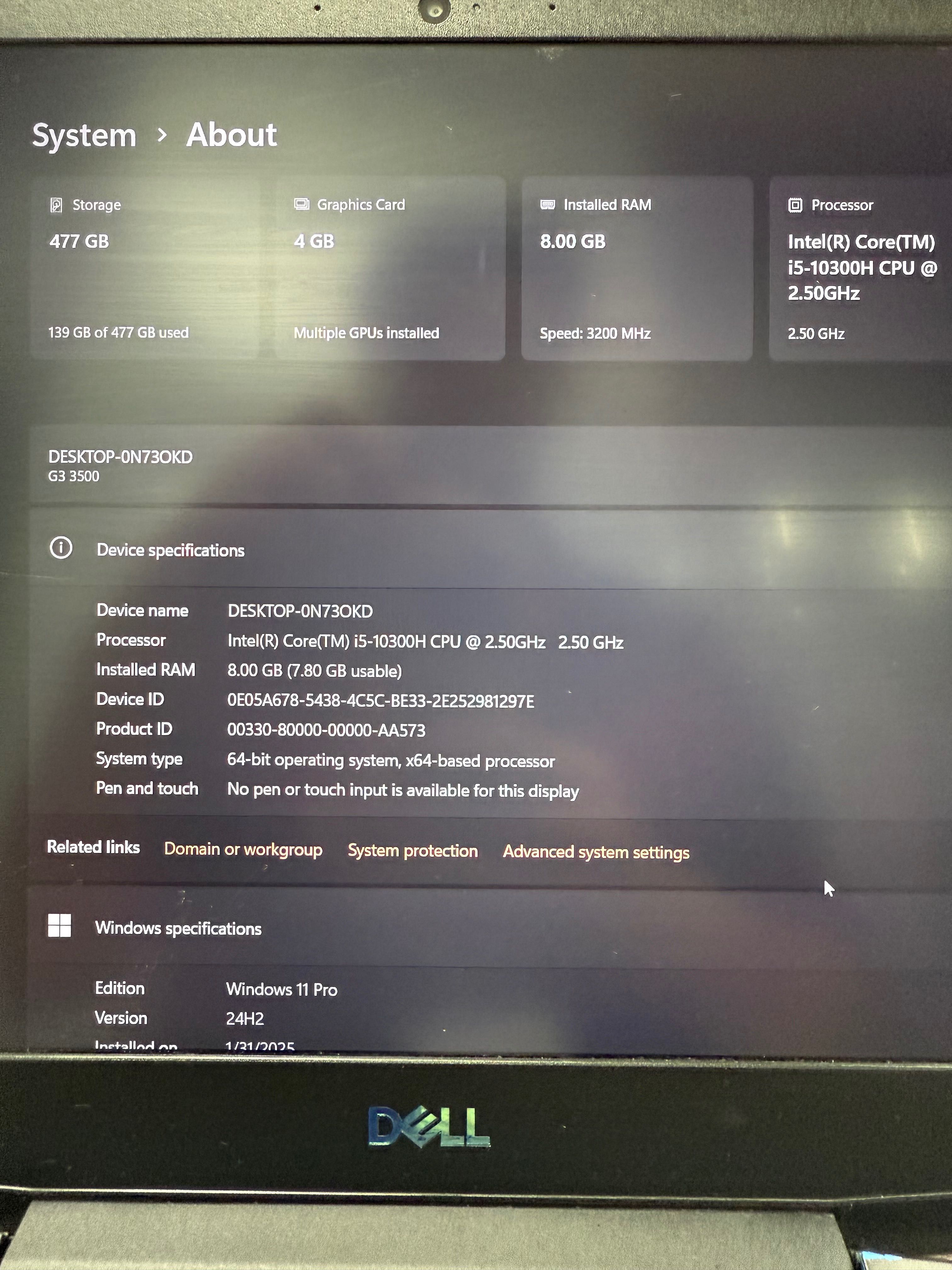 Dell Intel(R) Core(TM) i5-10300H CPU O’yun uchun dasturlash uchun