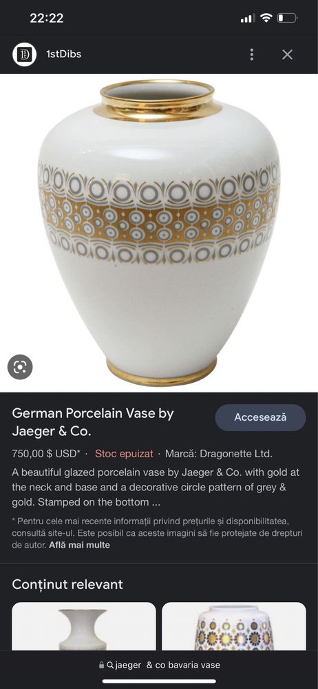 Vaza de lux portelan fin, Jaeger & Co Bavaria. Autentica. Foița aur