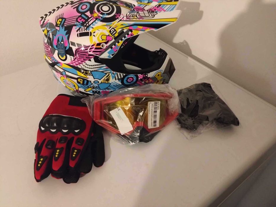Set casca enduro+Ochelari+Manusi+Cagula