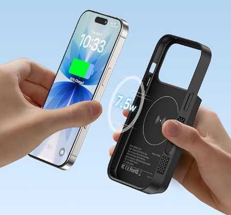 Husă cu acumulator 9300mAh pentru iPhone 17 Pro, Wireless 7.5W (Negru)