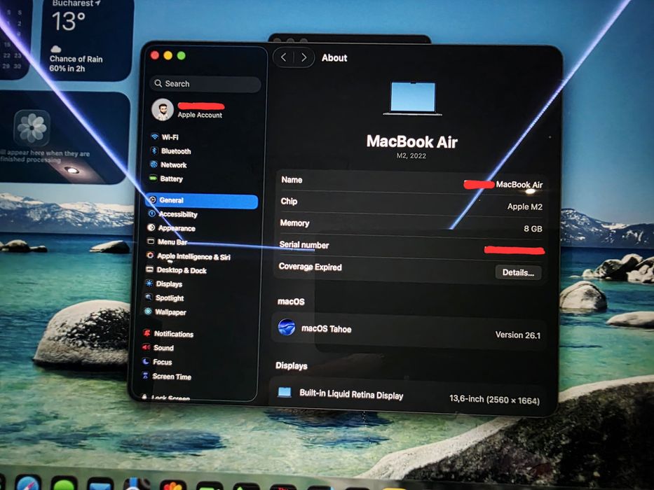 MacBook Air 13, M2, SSD 256GB, 8GB Ram, 10/10, Cutie, Cablu, Incărcăto