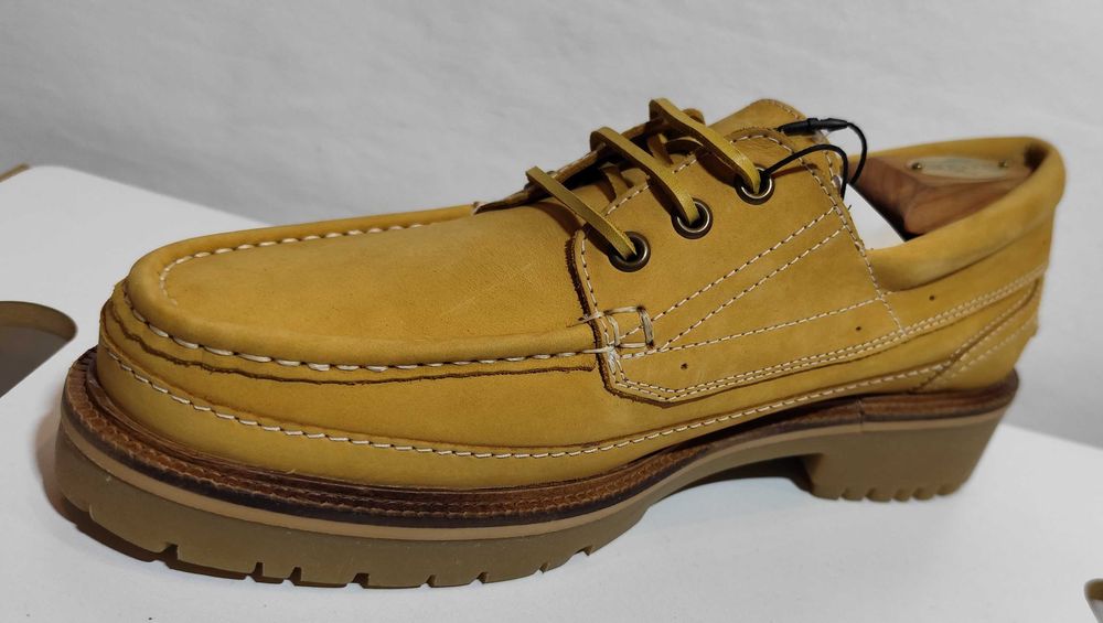 Pantofi derby 42 42.5 lace up boat ZARA NOI piele naturala nappa camel