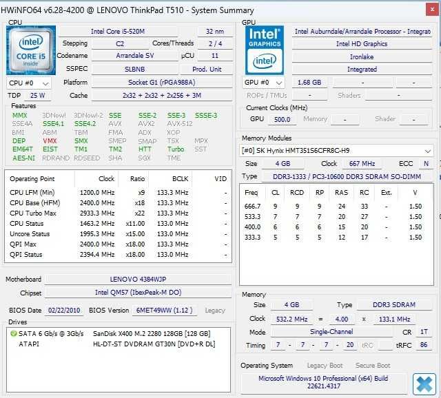 Laptop Lenovo T510 I5 520m SSD 128 Ram 4Gb 15.6''-- 40 Cm
