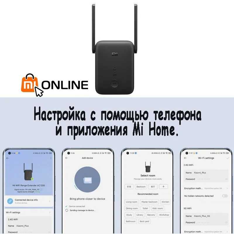 Усилитель сигнала Wi-Fi Xiaomi Mi Amplifier AC1200 + 5ГГц репитер wifi