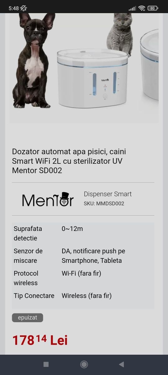 Dozator automat wifi mâncare,apa