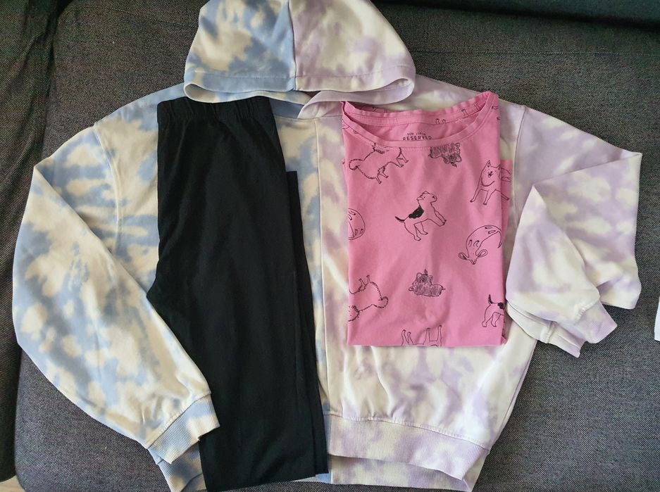 Set haine fete, hanorac degrade, tricou animale, colanti, 158-164