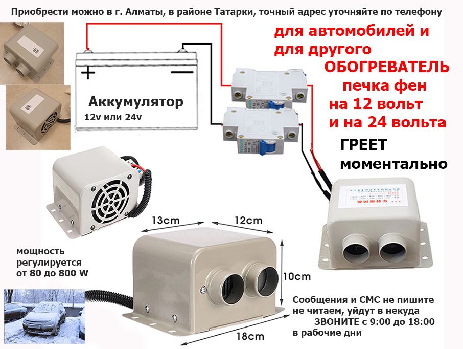 АВТО-ПЕЧКА дополнительный обогреватель в машину электро-фен 12/24вольт