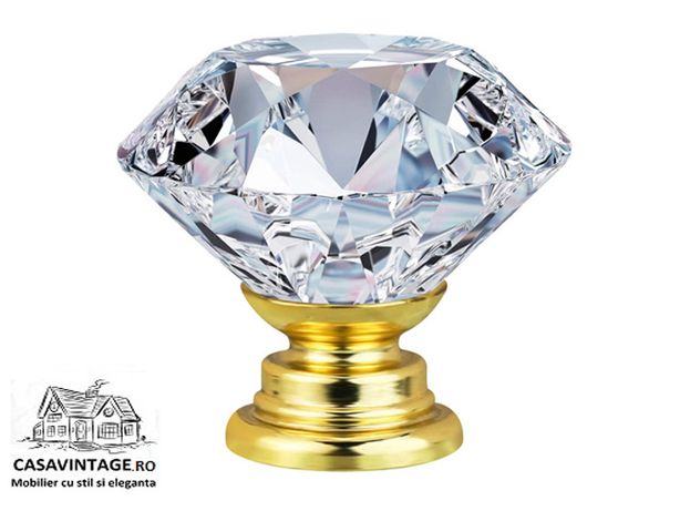 Maner mobila cristal diamant auriu buton pt. dulap, comoda, sertar