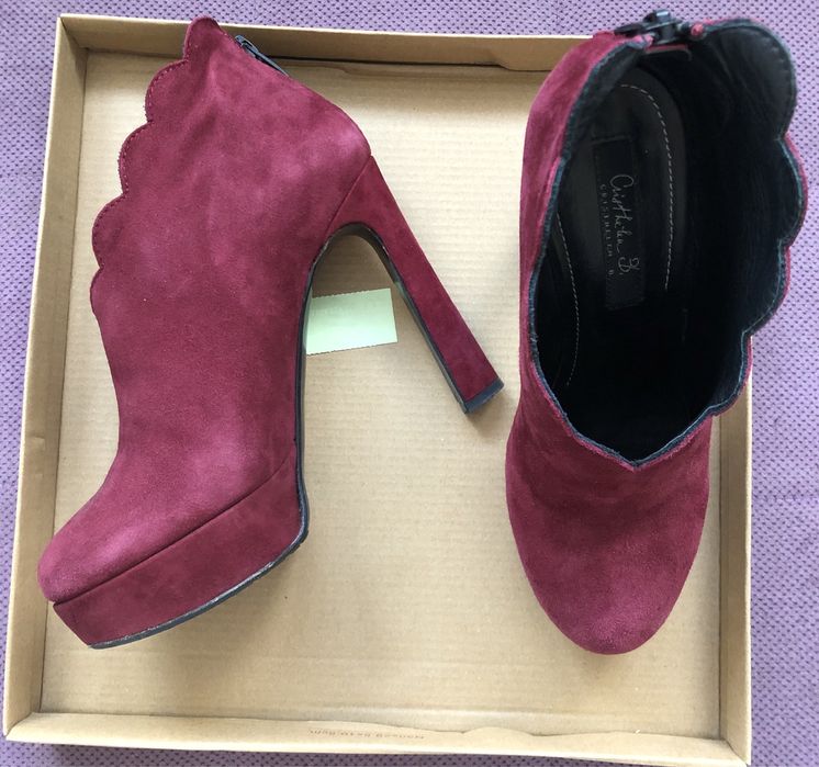 Botine / ghete din piele intoarsa, bordo, masura 36/37 - Musette