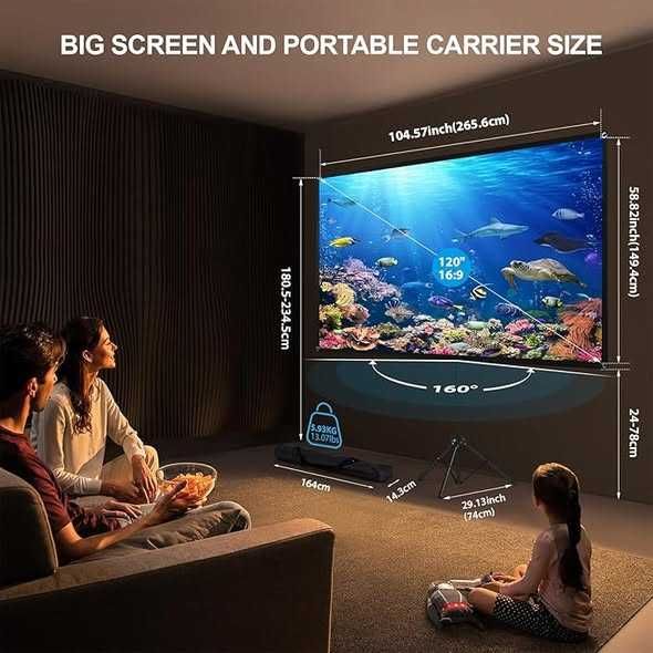 Ecran de proiecție portabil cu trepied, 120 inch, 16:9, 4K HD