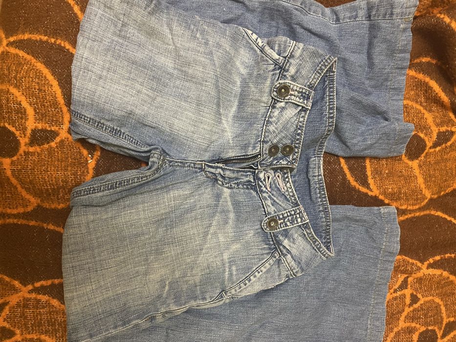Y2k VERY low rise flare jeans with cute baby pink details front&back