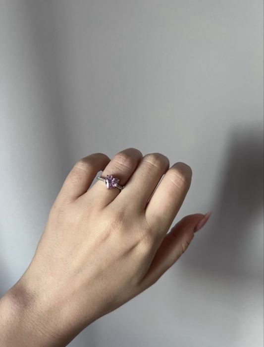 Inel elegant din argint 925 cu piatră zirconiu roz inimă