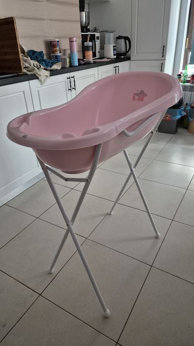 Set cădiță pentru bebeluși, roz, cu suport