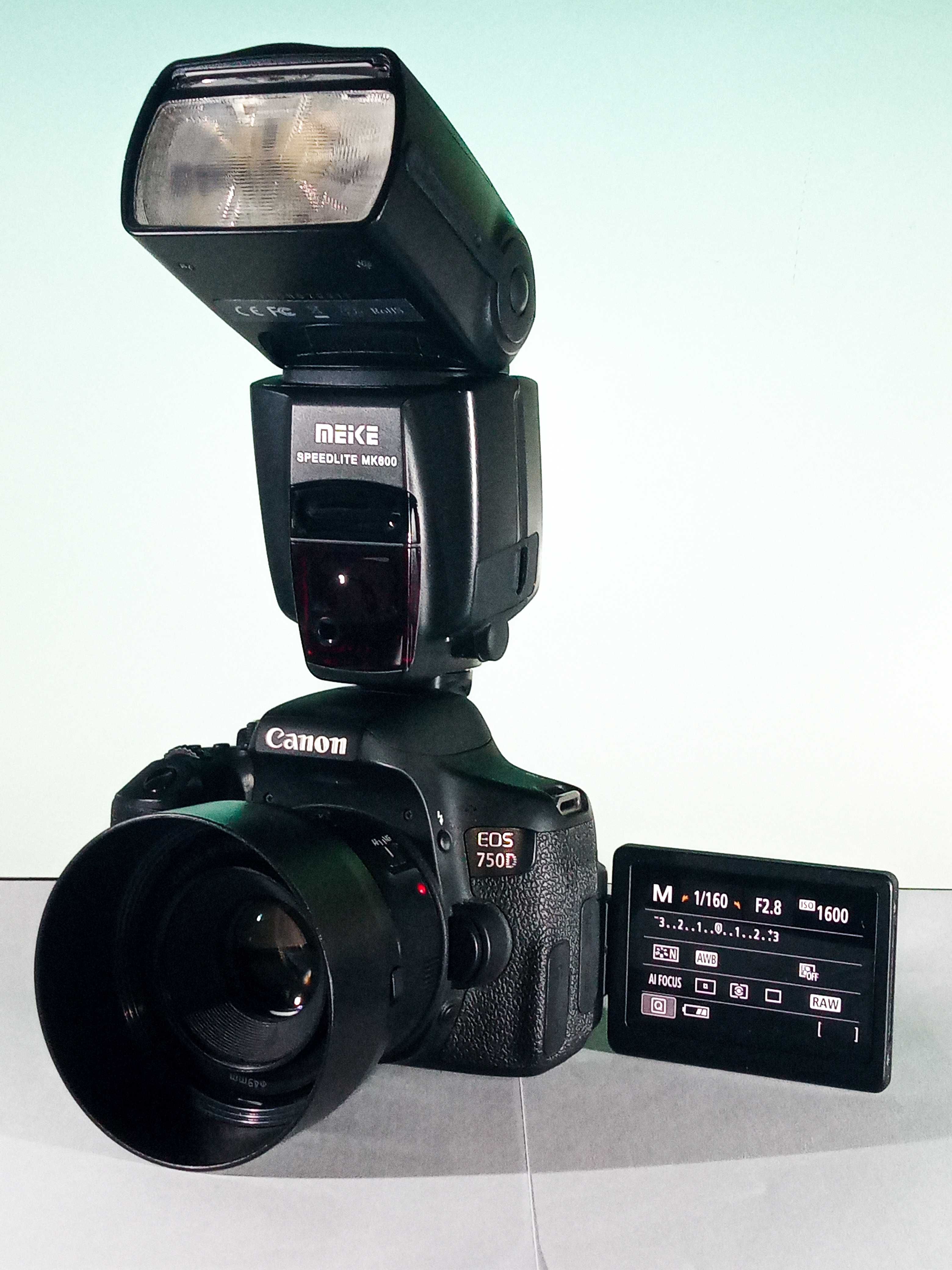 Kit Foto Canon 750D + 50mm f1.8 + Blitz Meike MK600