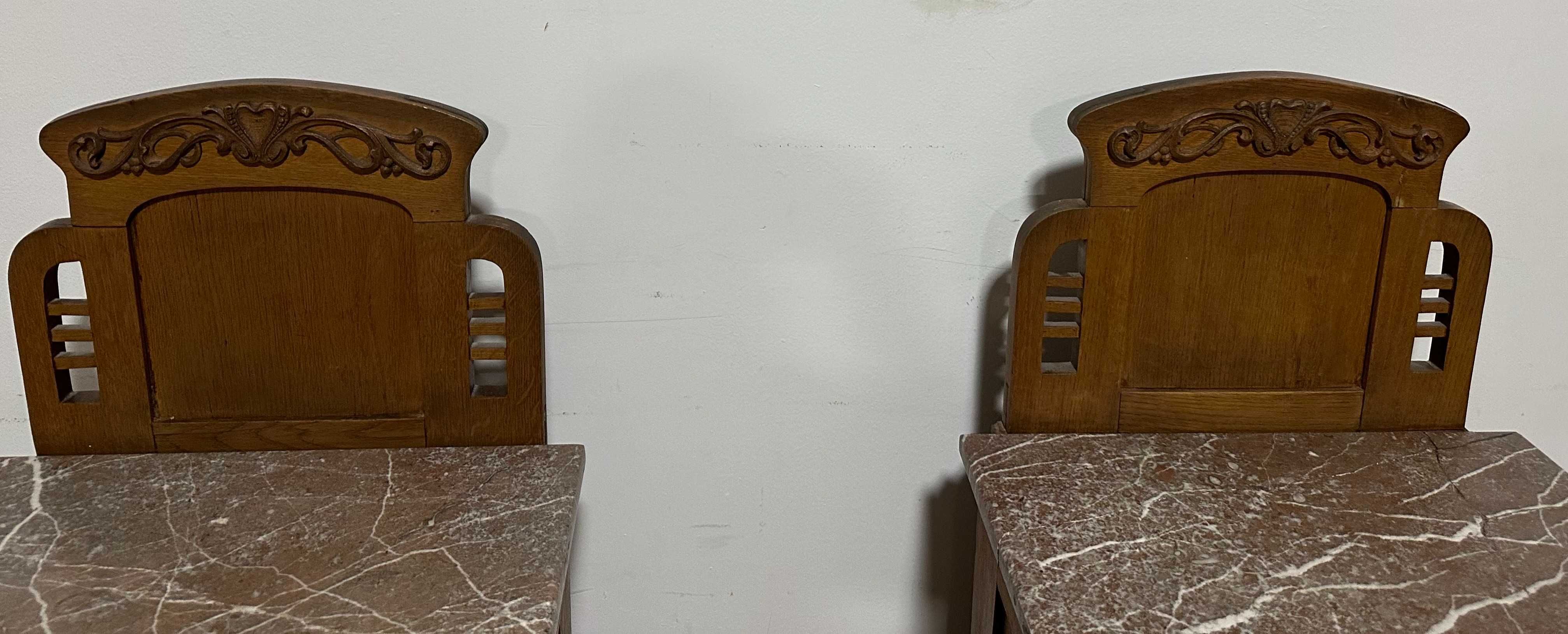 Set 2 Noptiere vintage din lemn masiv; Noptiera cu usa si sertar