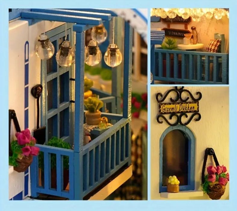 DIY Book Nook 3D дървен пъзел/ къща миниатюра с LED светлини / книгора
