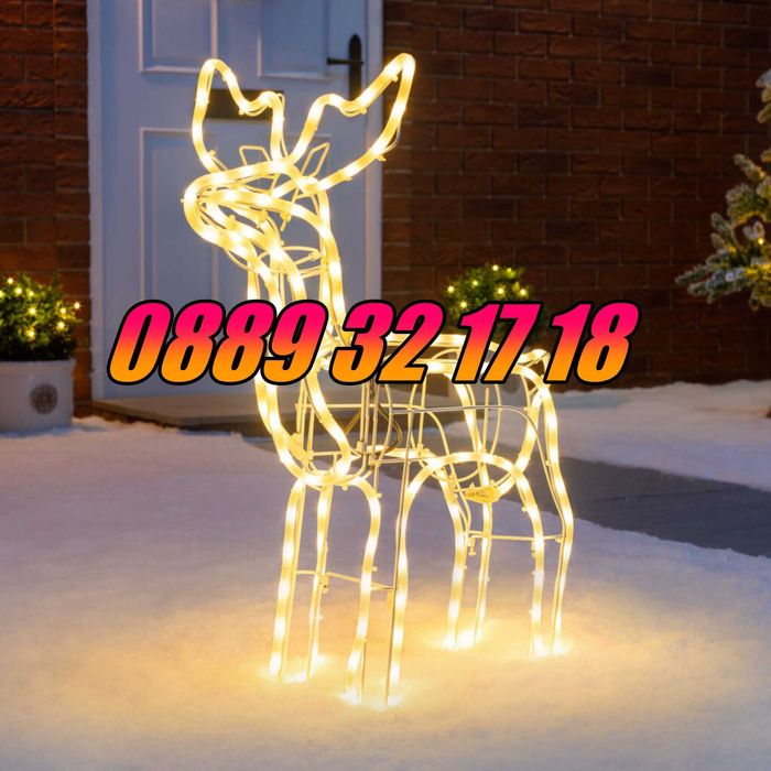 Коледен светещ елен, коледен елен височина 90 см, жълта светлина