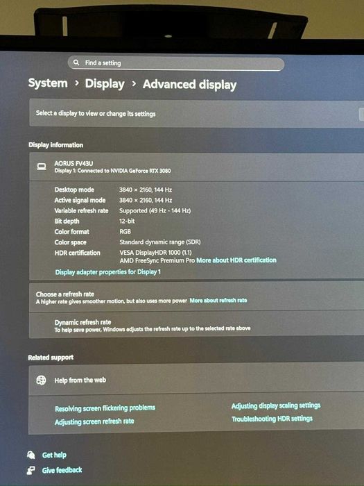 Vand Monitor/Gaming/QLED/43''/Gigabyte/Aorus/FV43U/4KUHD144Hz 1msNegru