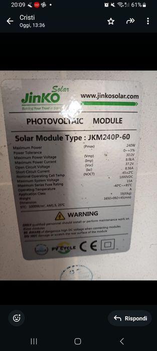 Vand panouri solare Jinko de 240w si 30V