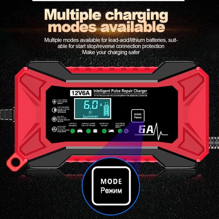 Redresor auto 12V/6A funcție incarcare inteligenta și pulse repair