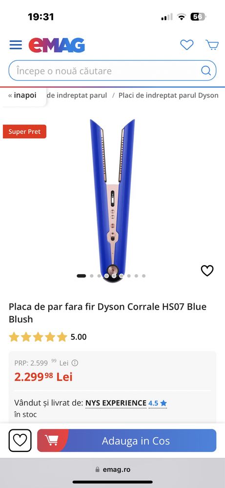 Placă de îndreptat părul fără fir  DYSON Corrale HS 07 Blue Blush