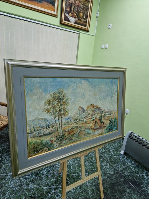 Огромна антикварна авторска картина масло върху платно