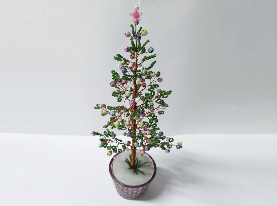 Brad decor Craciun unicat multicolor si verde inchis, inaltime 30 cm