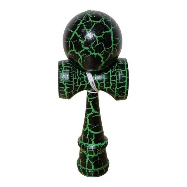 Kendama profesionala din lemn,model cu design crapat Verde/Negru