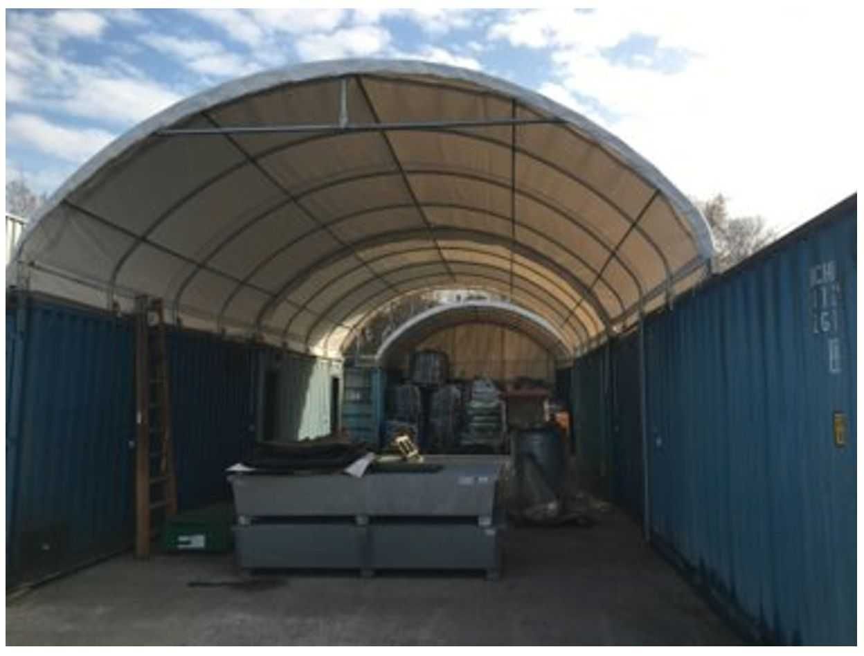 8x12 m Cort Acoperis Container Industrial PVC 720g/m2 alb, verde, gri