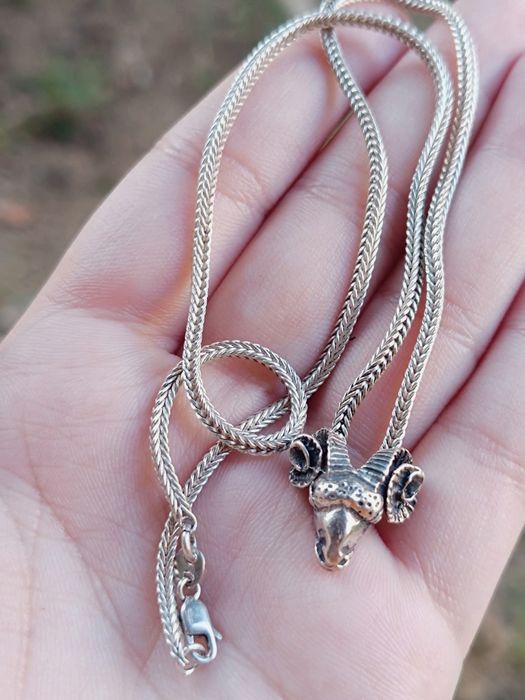 Vechi colier/lant din argint 925, pandantiv in forma de berbec, copii