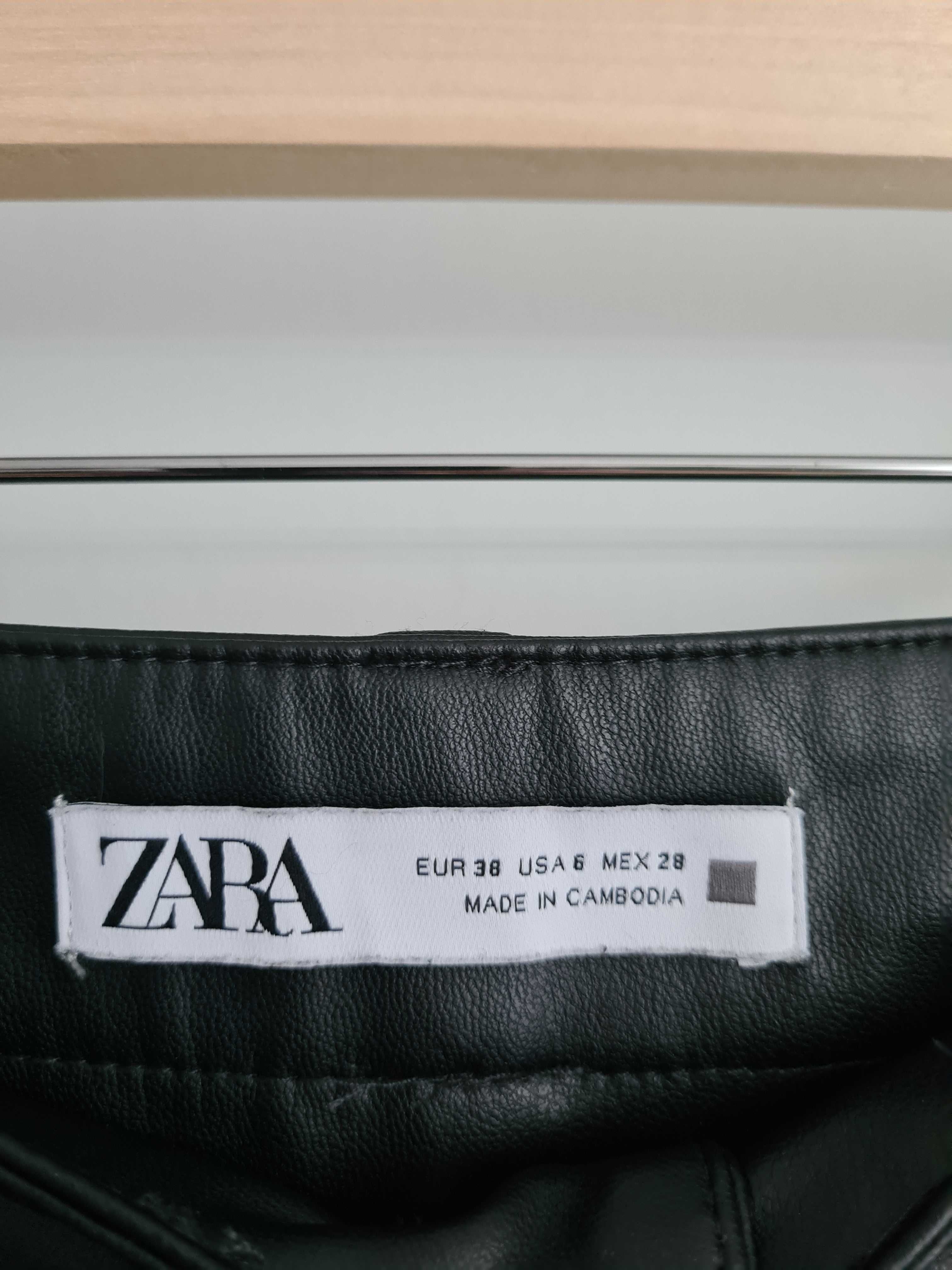 Pantaloni negri drepti de piele, Zara, M, nou