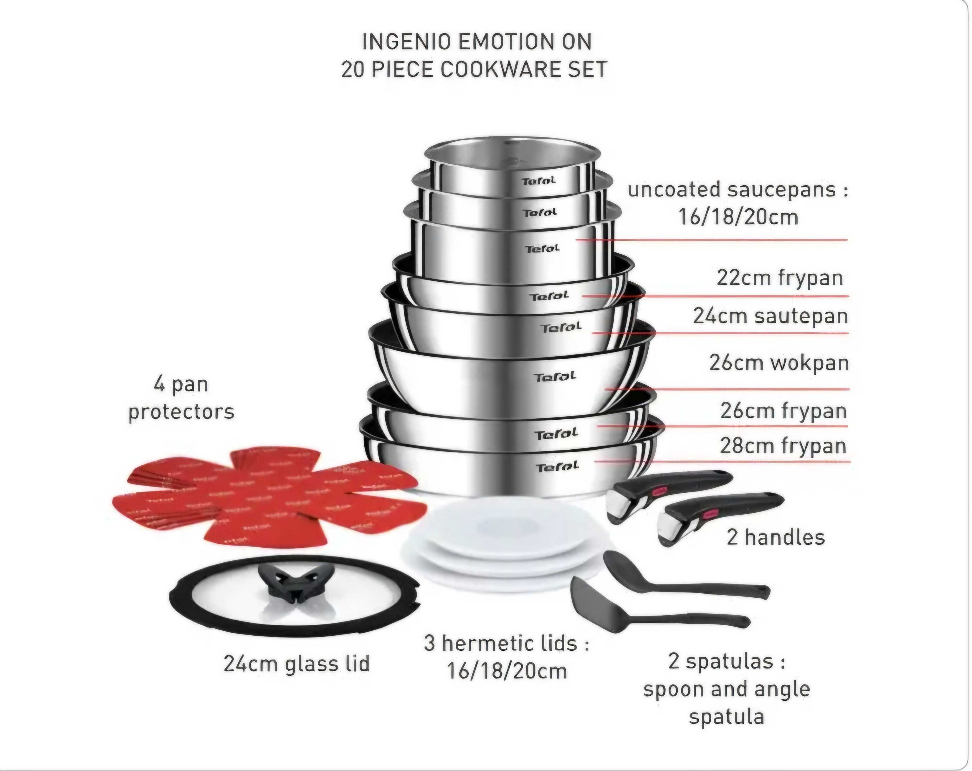 Нов оригинален комплект съдове tefal emotion 20 бр.