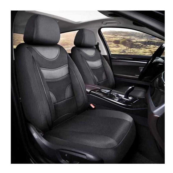 Huse Auto Universale 11 Piese Negru cu Negru pt Scaune Fata si Spate